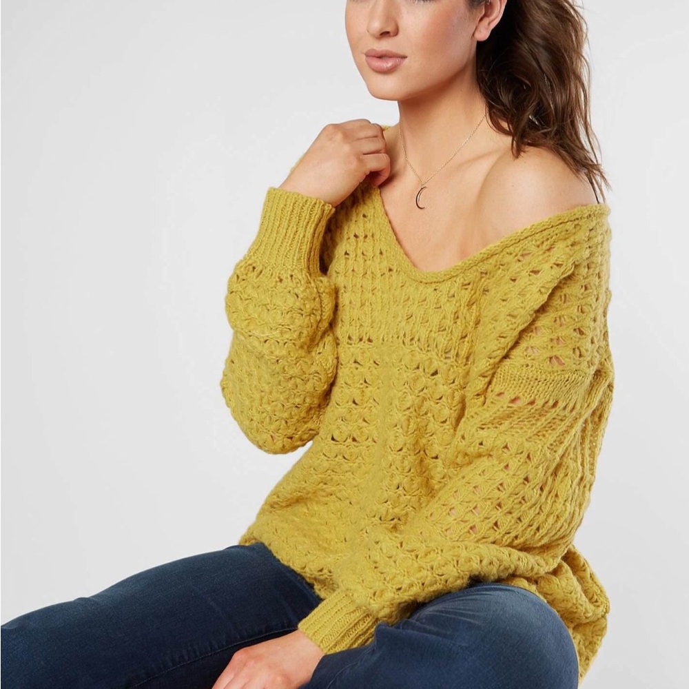 Free People Mustard Off-the-Shoulder Sweater